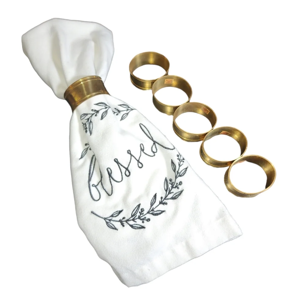 Vintage Made In India Set of‎ 6 Solid Brass Oval Napkin Rings 2